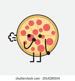 Vector Illustration of Pizza Character with cute face and simple body line drawing on isolated background