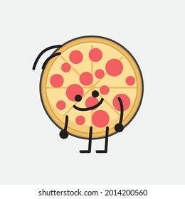 Vektorgrafik des Pizzakapiels mit süßem Gesicht und einfacher Körperlinie auf isoliertem Hintergrund