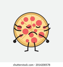 Vector Illustration of Pizza Character with cute face and simple body line drawing on isolated background