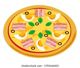 Vector illustration of pizza.  cheese. Bacon egg pizza