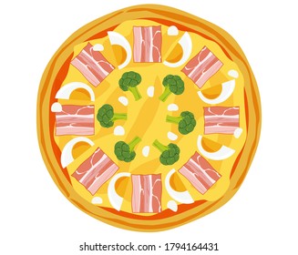 Vector illustration of pizza.  cheese. Bacon egg pizza