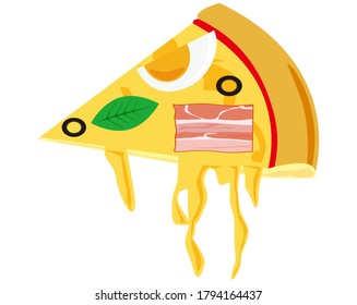 Vector illustration of pizza.  cheese. Bacon egg pizza