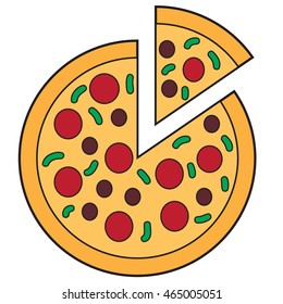 Vector illustration of pizza in colored doodle style