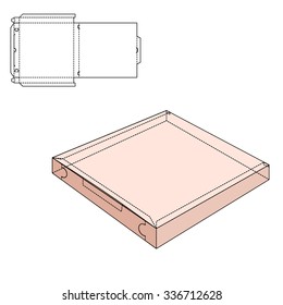 Vector Illustration of pizza craft Box for Design, Website, Background, Banner. Delivery Folding package Template. Fold pack with die line for your brand on it
