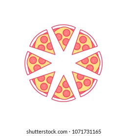 vector illustration, pizza cut into pieces, cute child figure