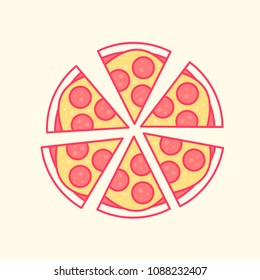 vector illustration, pizza cut into pieces, cute child figure