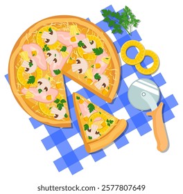 Vector illustration of pizza in a cut and a slice