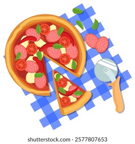 Vector illustration of pizza in a cut and a slice