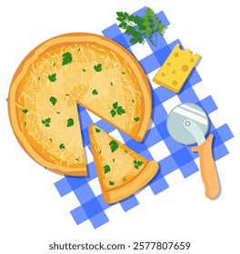 Vector illustration of pizza in a cut and a slice