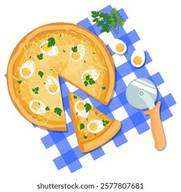 Vector illustration of pizza in a cut and a slice