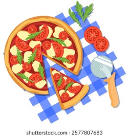 Vector illustration of pizza in a cut and a slice