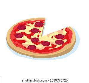 Vector illustration of pizza cutted one piece isolated on white background