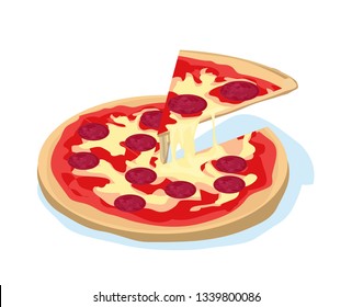 Vector illustration of pizza cutted one piece isolated on white background