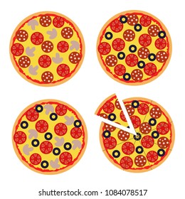 Vector illustration of a pizza to decorations, banners, websites, flyers, brochures isolated on white background. Flat design.