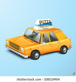 Vector illustration of a pizza delivery car