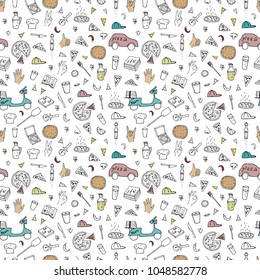Vector illustration. Pizza delivery . Vector line set. Element of seamless pattern.