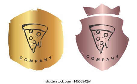 Vector Illustration of Pizza Fast Food with Rose Gold and Gold Banner or Background. Graphic Design for Logo and T-shirt.