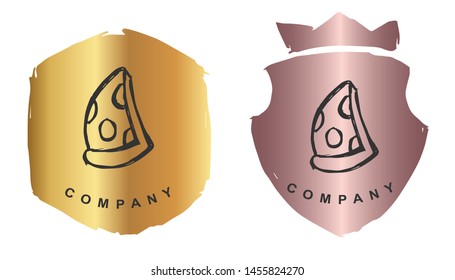 Vector Illustration of Pizza Fast Food with Rose Gold and Gold Banner or Background. Graphic Design for Logo and T-shirt.