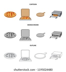 Vector illustration of pizza and food sign. Collection of pizza and italy stock symbol for web.