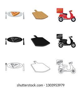 Vector illustration of pizza and food sign. Collection of pizza and italy stock symbol for web.