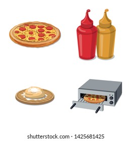 Vector illustration of pizza and food sign. Collection of pizza and italy vector icon for stock.