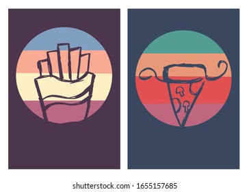 Vector Illustration of Pizza and Fries Fast Food Poster with Vintage Colors and Background. This is Perfect for Card, Decoration, and Layout.