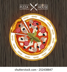 Vector illustration with Pizza. Illustration for greeting cards and other printing and web projects.