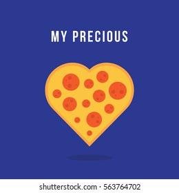 vector illustration of a pizza heart. food / Pizza love concept for valentine's day. "my precious" phrase.