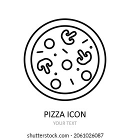 Vector illustration with pizza icon. Outline drawing.