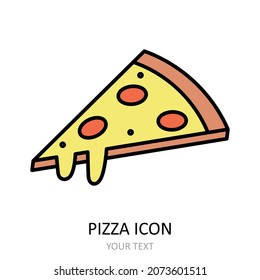 Vector illustration with pizza icon. Outline drawing.