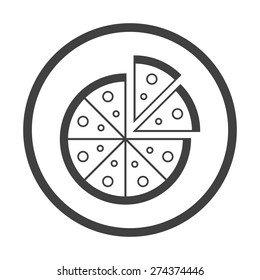 Vector illustration of pizza icon symbol on white background. Circle.
