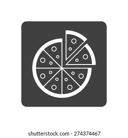 Vector illustration of pizza icon symbol on white background. Button.