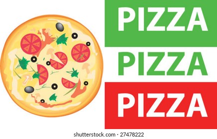 Vector illustration of pizza and Italian Flag