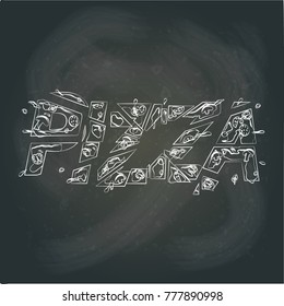 Vector illustration of the pizza logo on the blackboard.