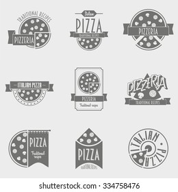 Vector illustration Pizza Logo set. Black and white Pizzeria label or Logo concepts for the Italian restaurant and cafe. 