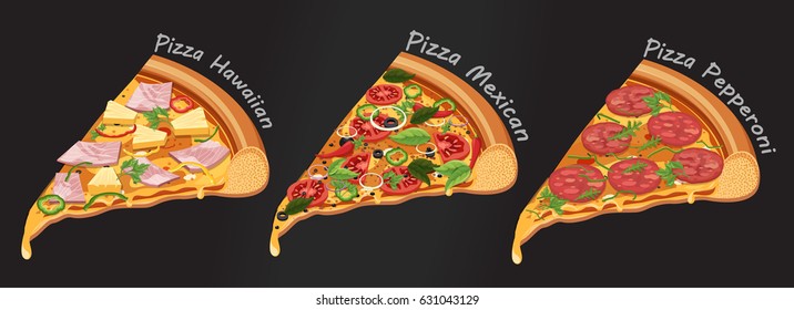 Vector illustration of a Pizza menu including popular pizza varieties.