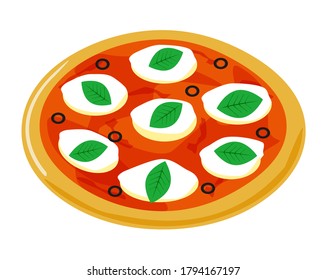 Vector illustration of pizza. Pizza with mozzarella and basil
