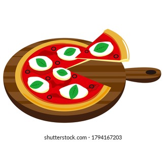 Vector illustration of pizza. Pizza with mozzarella and basil