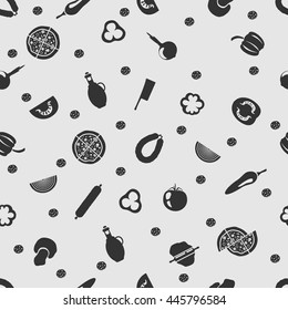 Vector illustration pizza on the background seamless pattern. Set of elements