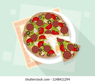 Vector illustration of pizza on blue background
