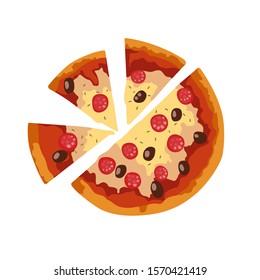Vector illustration of a pizza on a white isolated background