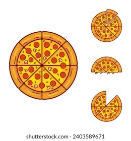 vector illustration of pizza with pepperoni slices, Italian Pizza Vector Illustration