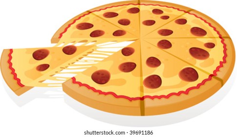 vector illustration of pizza with pepperoni topping