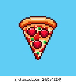 Vector Illustration of pizza with Pixel Art Design, perfect for game assets themed designs