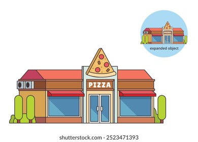 Ilustração vetorial do Edifício do Restaurante Pizza com Contorno Editável	