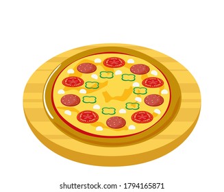 Vector illustration of pizza . Pizza with salami on top. 