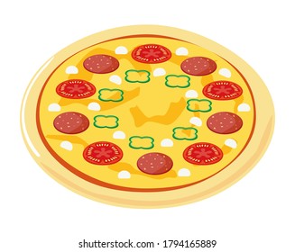 Ilustración vectorial de la pizza. Pizza con salami encima. 