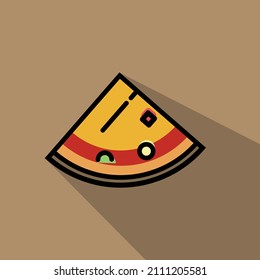 Vector illustration. Pizza slice with cheese and pepperoni.  Hand-drawn pizza icon and symbol. fast food