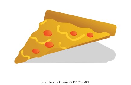 Vector illustration. Pizza slice with cheese and pepperoni.  Hand-drawn pizza icon and symbol. fast food