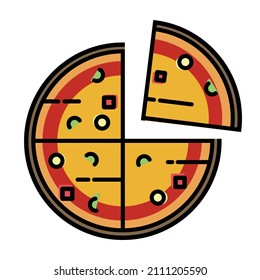Ilustración vectorial. Pizza con icono de rebanada. Icono y símbolo de la pizza hecha a mano. comida rápida